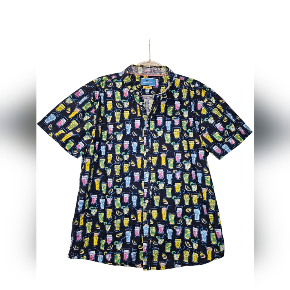 MTL Made to Live cocktails camp shirt Mens Large button down cotton festive